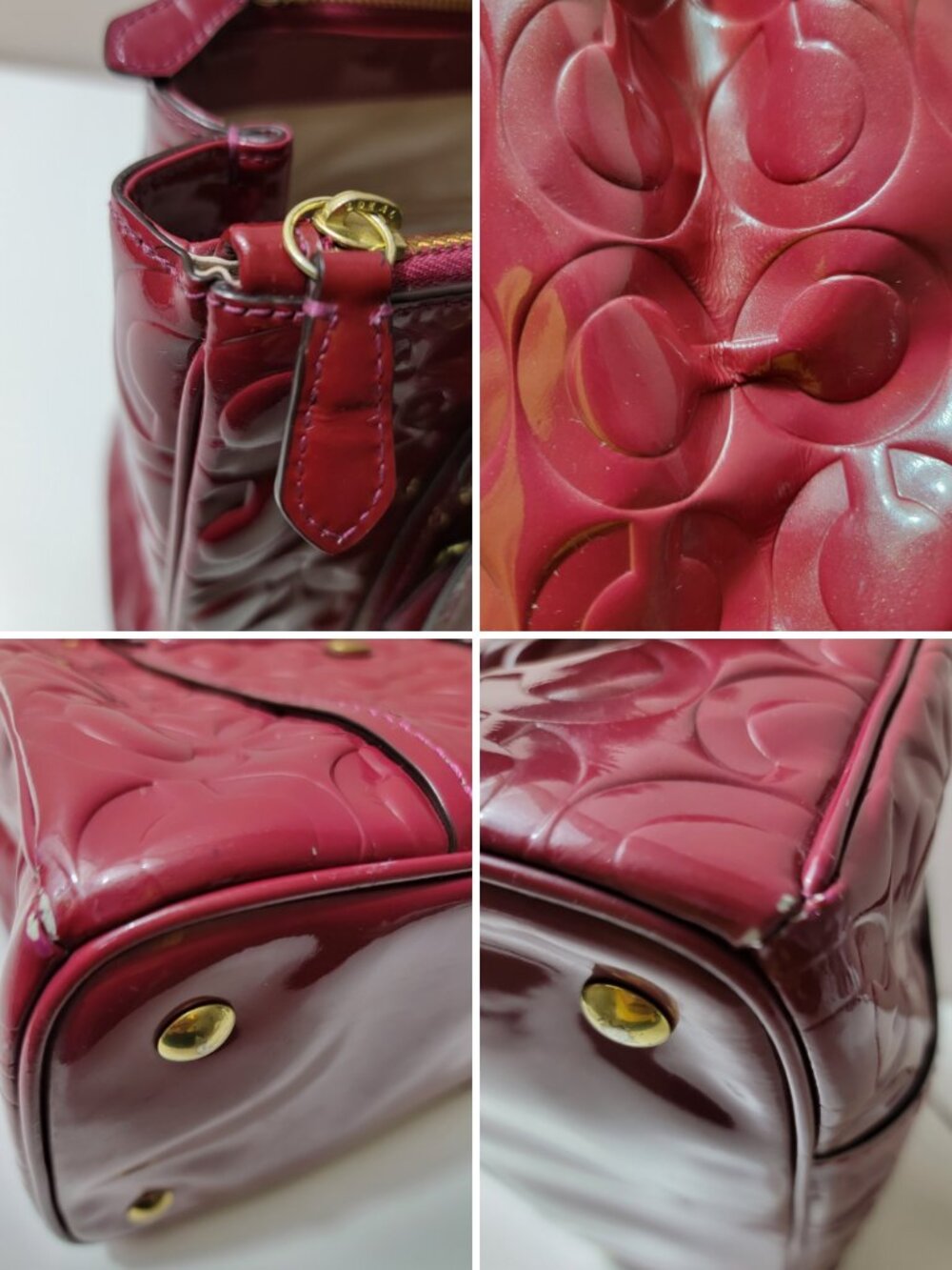 Coach Peyton Op Art Patent Leather Jordan Carryall Passion Berry Red Satchel - Picture 10 of 12